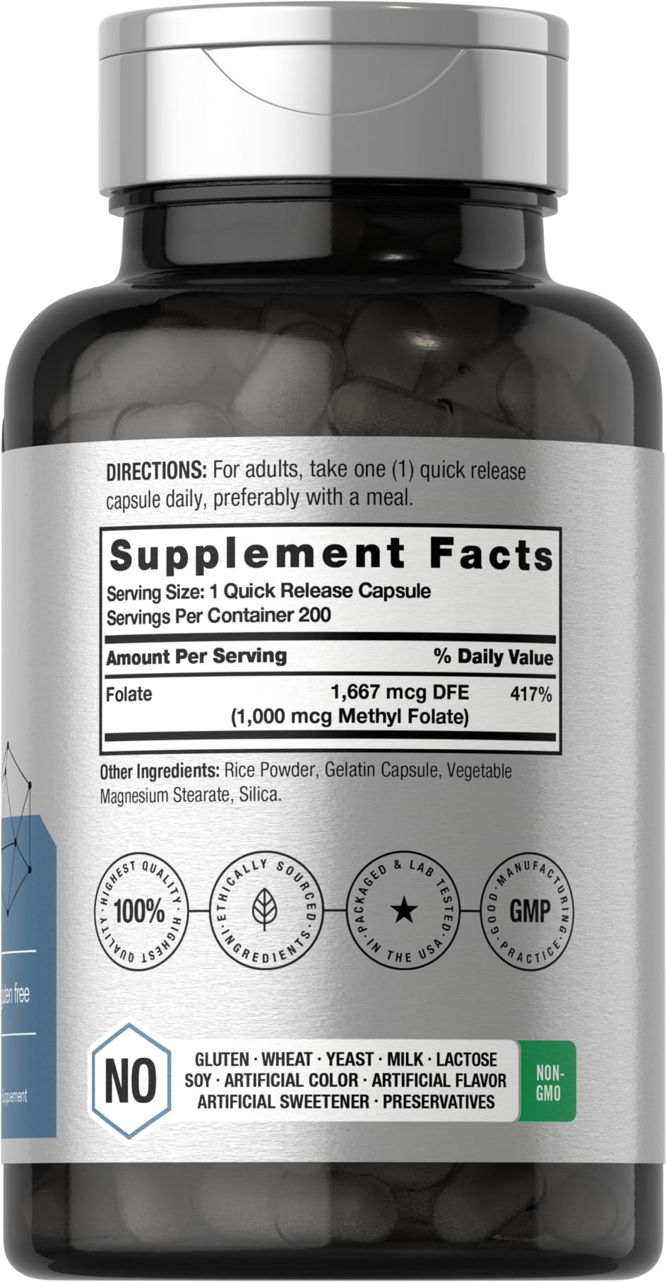 Close-up of Methyl Folate 1000 mcg capsules