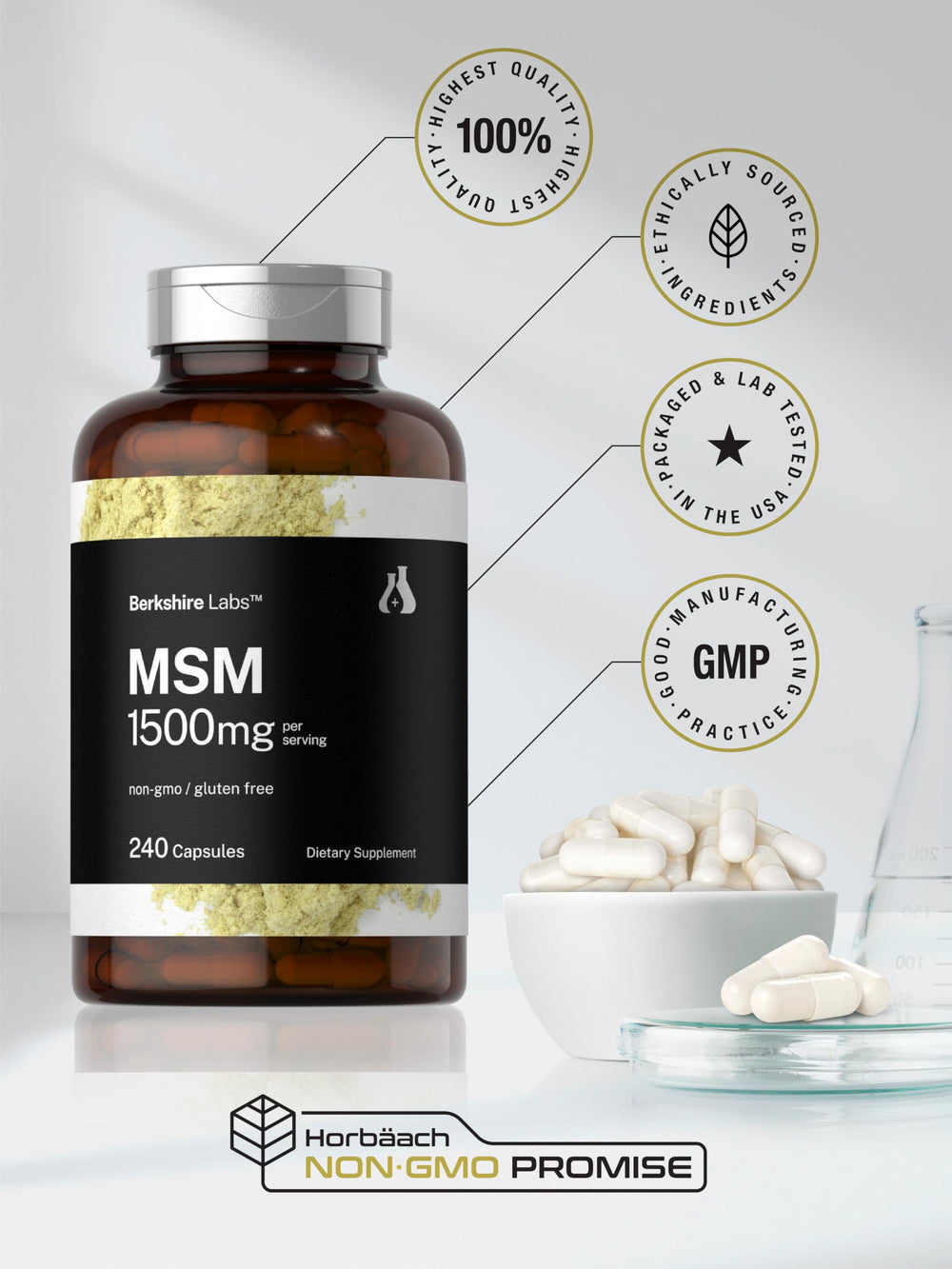 Close-up of Horbäach MSM 1500mg capsule