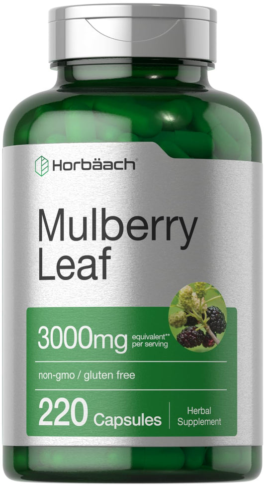 Front view of Horbaach Mulberry Leaf Extract Capsules bottle - 220 count
