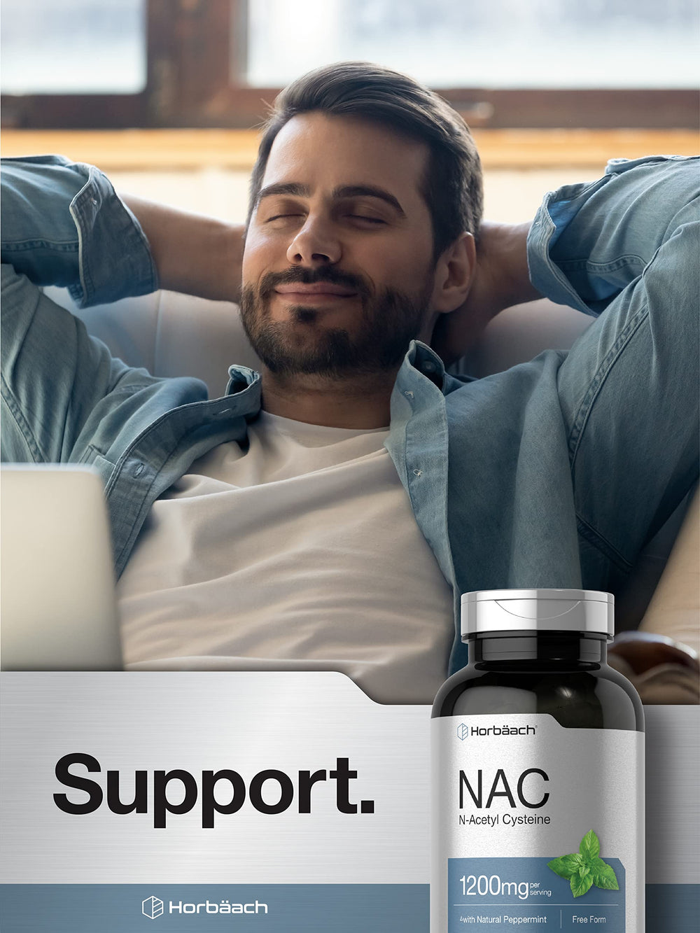Close-up view of the NAC capsules in Horbaach bottle