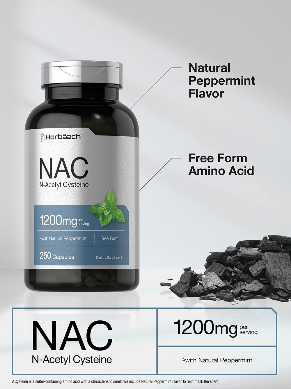 Horbäach NAC peppermint flavor bottle packaging