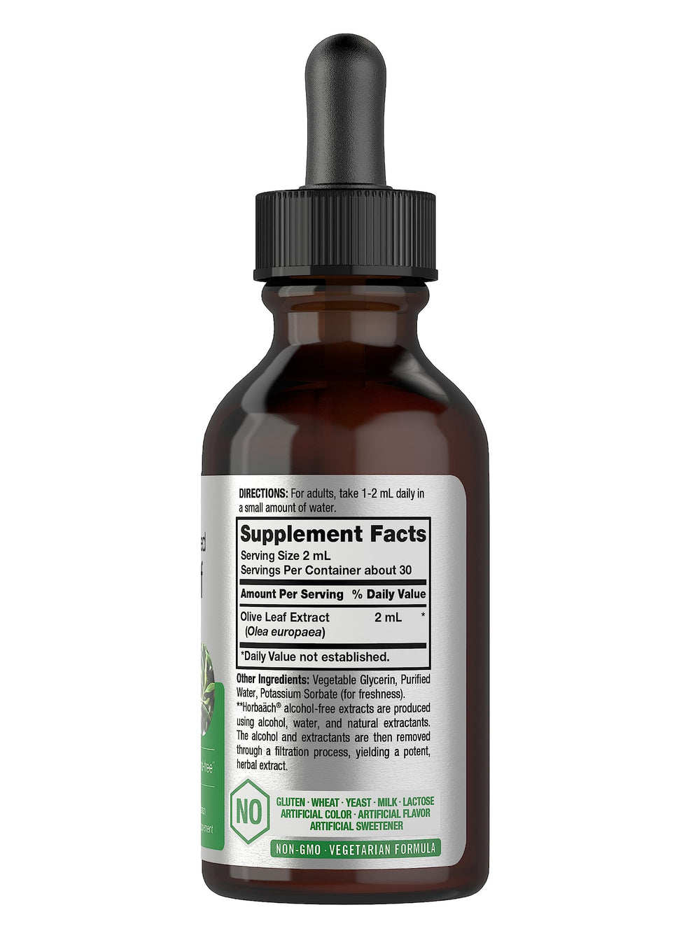Front view of Horbaach Olive Leaf Extract Liquid 2 oz bottle