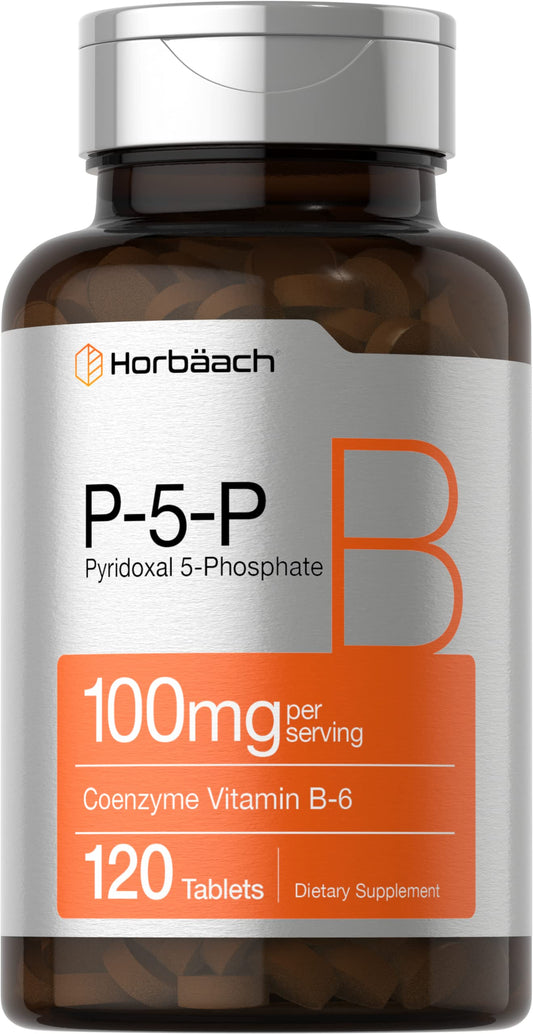 Front view of Horbaach P5P Activated Vitamin B6 100 mg bottle