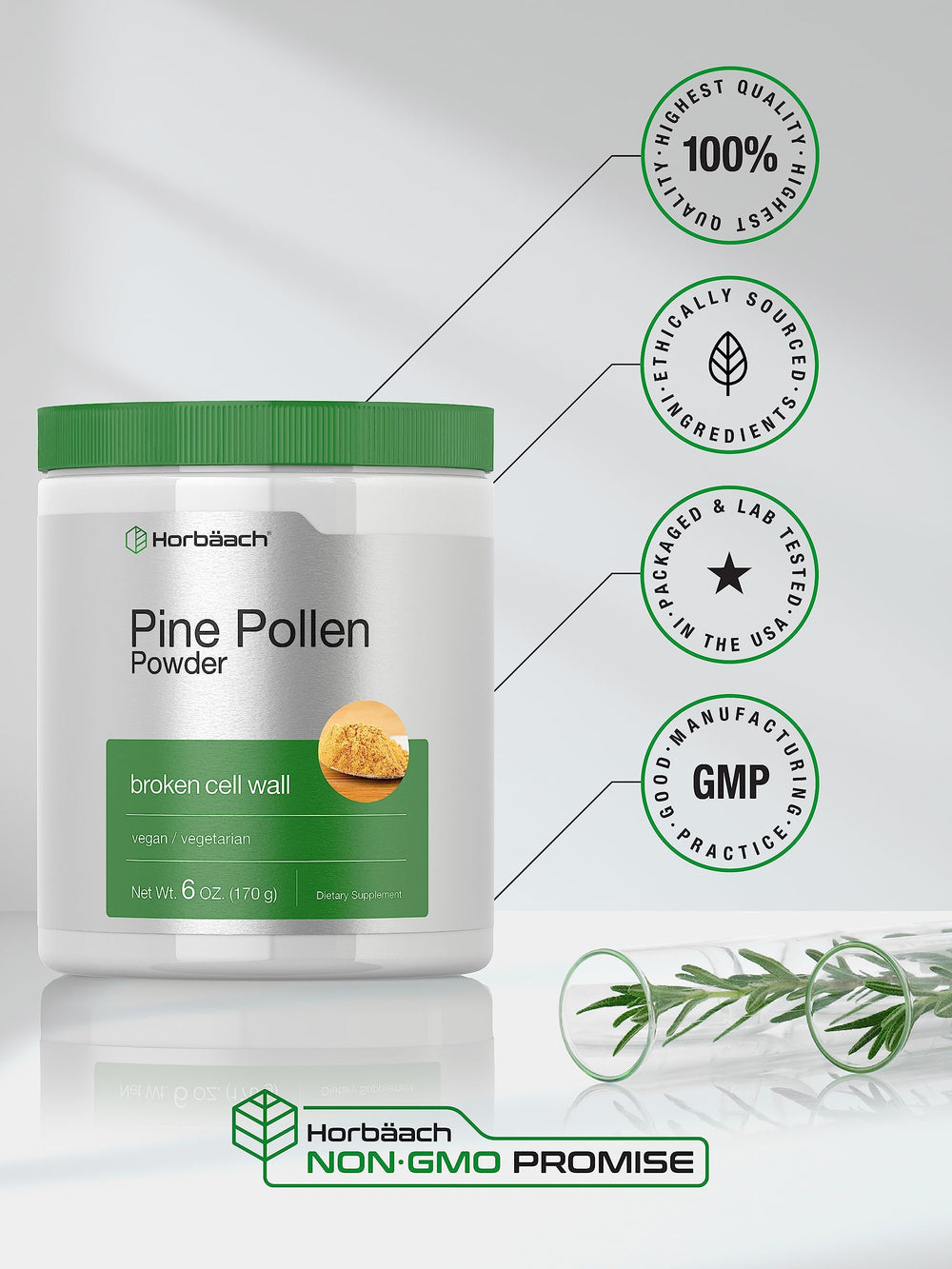 Laboratory tested Horbaach Pine Pollen Powder label