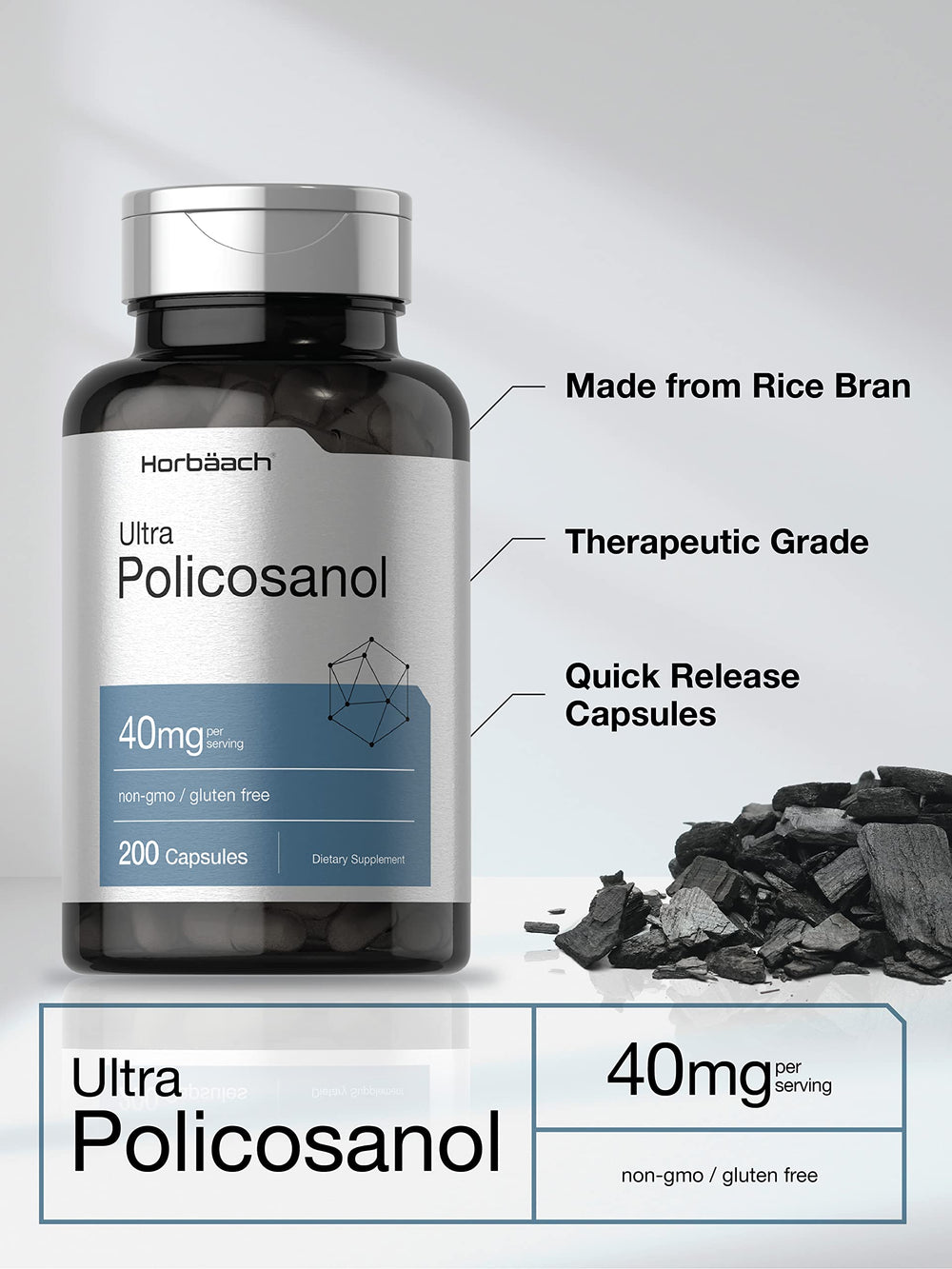 Close-up of Horbaach Policosanol capsules