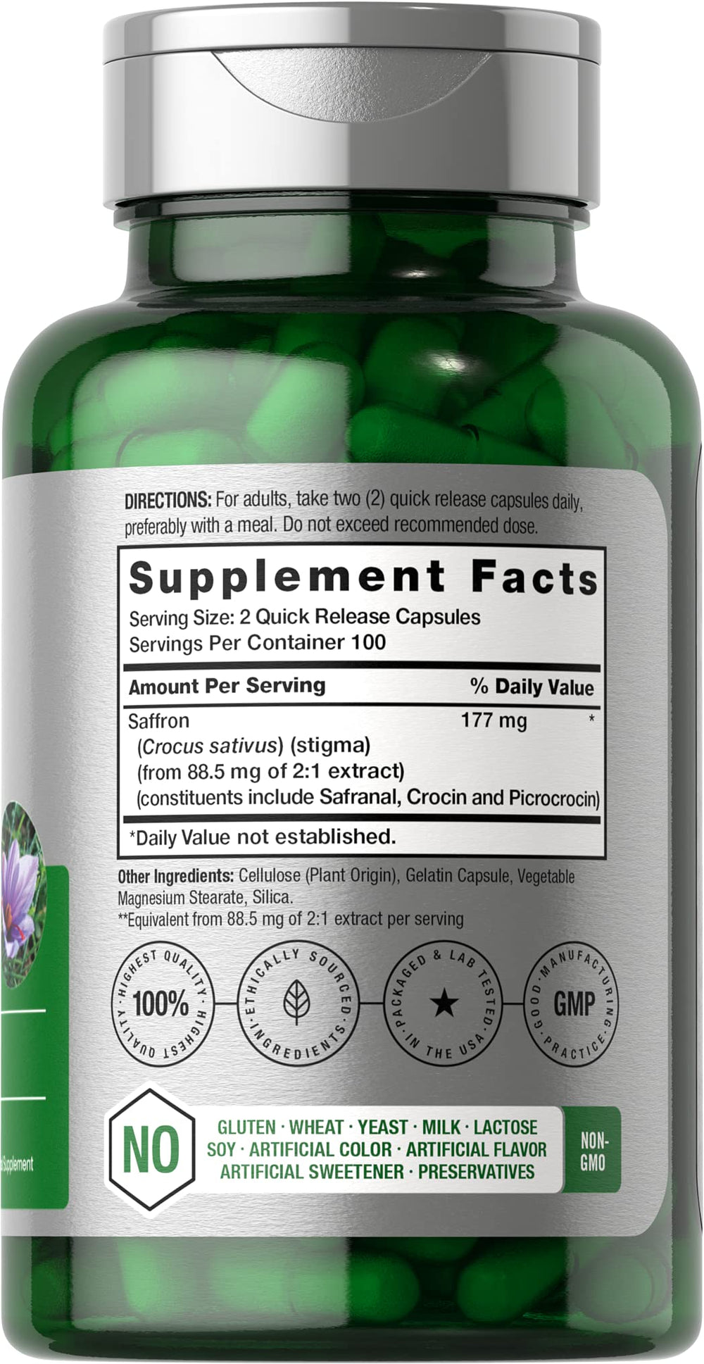 Close-up of saffron extract capsules