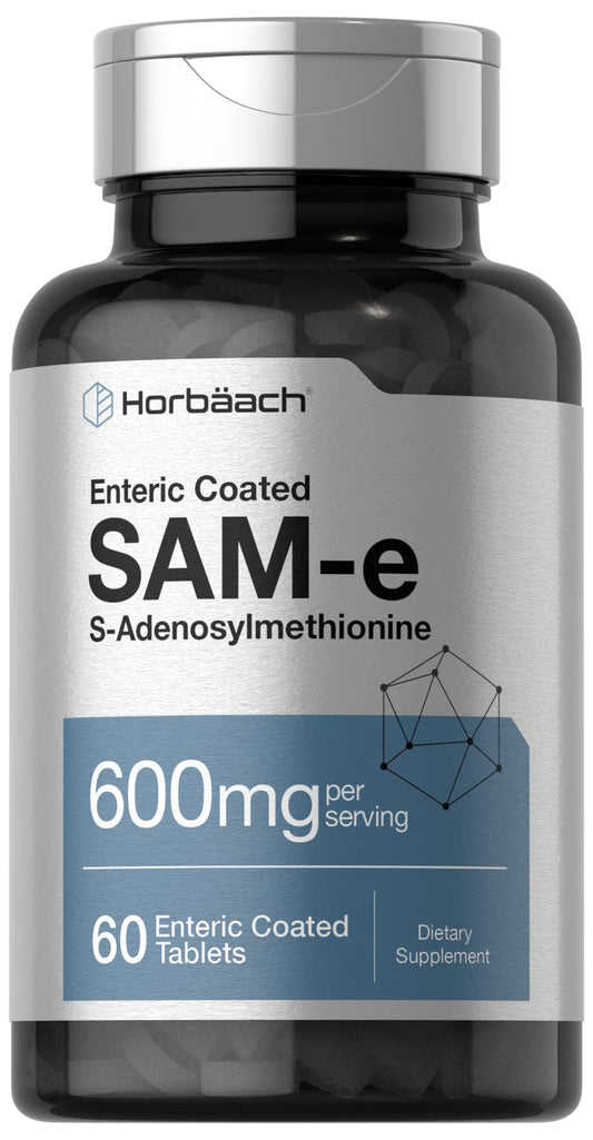 Front view of Horbaach SAM-e 600mg vegetarian tablets bottle
