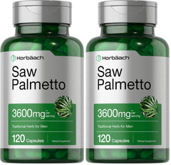 Front view of Horbaach Saw Palmetto Extract 120 capsules pack of 2