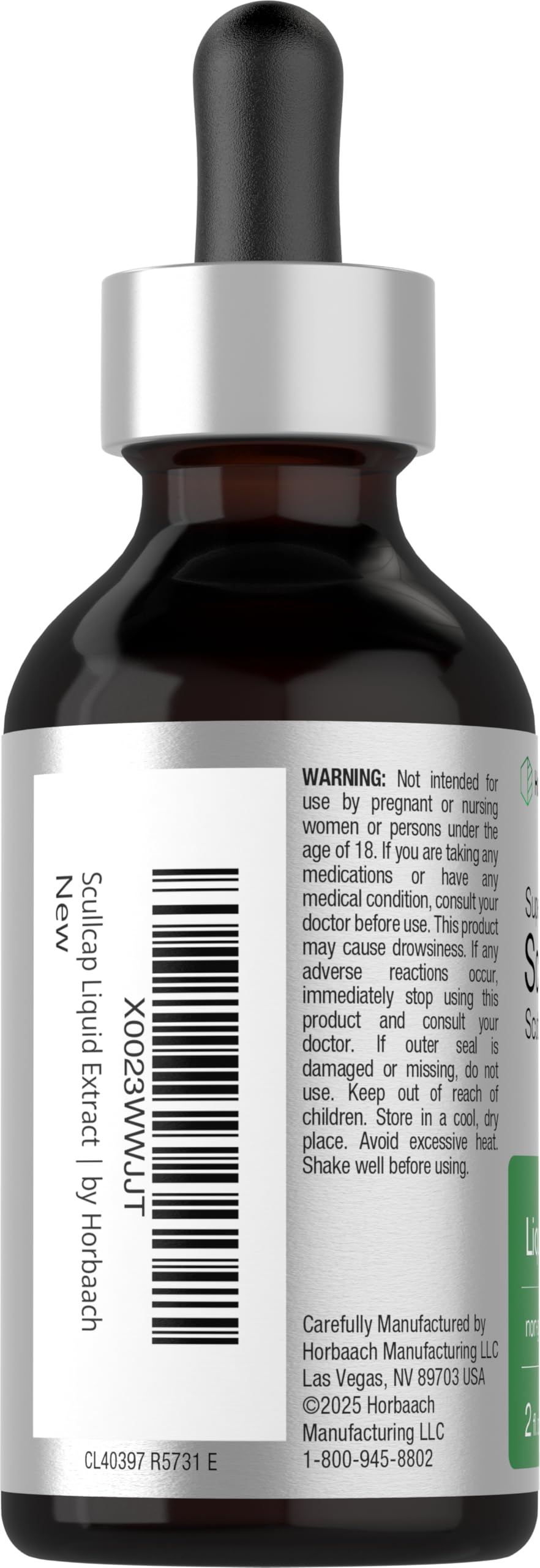 Ingredients panel of Horbaach Scullcap tincture