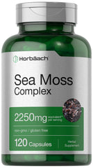 Horbäach Sea Moss Complex Capsules bottle label showing 2250mg and 120 count