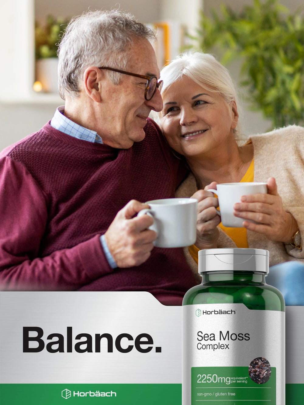 Sea Moss Complex capsules spilling from bottle