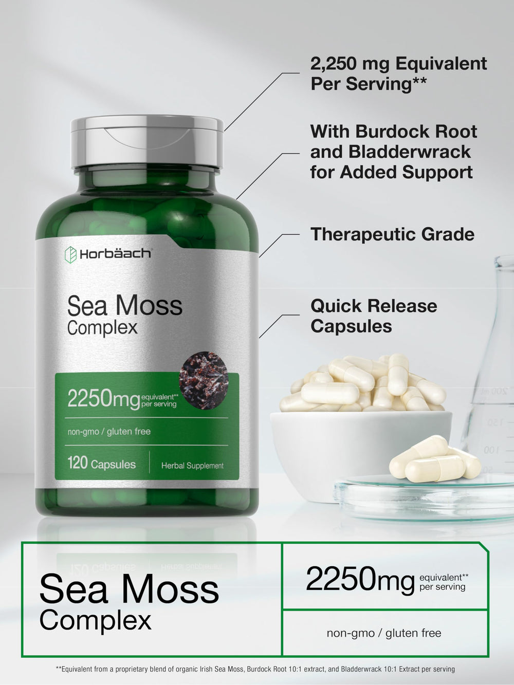 Horbäach Sea Moss Complex Capsules bottle side view
