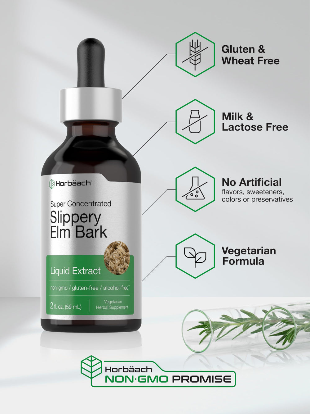 Gluten-free and non-GMO indicators on Horbaach product