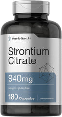 Front view of Horbäach Strontium Citrate 940 mg bottle and label
