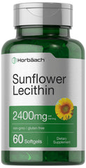 Horbäach Sunflower Lecithin Softgel Capsules bottle with label on white background