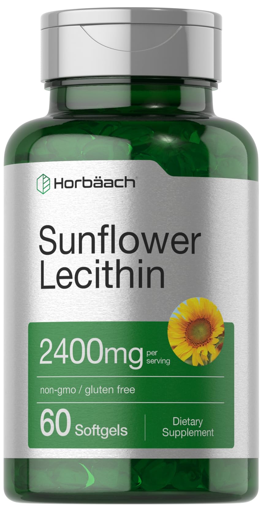 Horbäach Sunflower Lecithin Softgel Capsules bottle close-up
