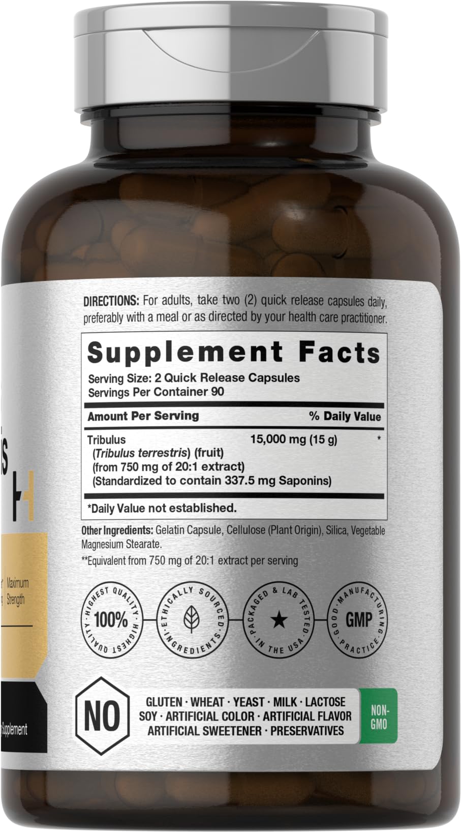 Tribulus Terrestris product label close-up showing 15000 mg per serving