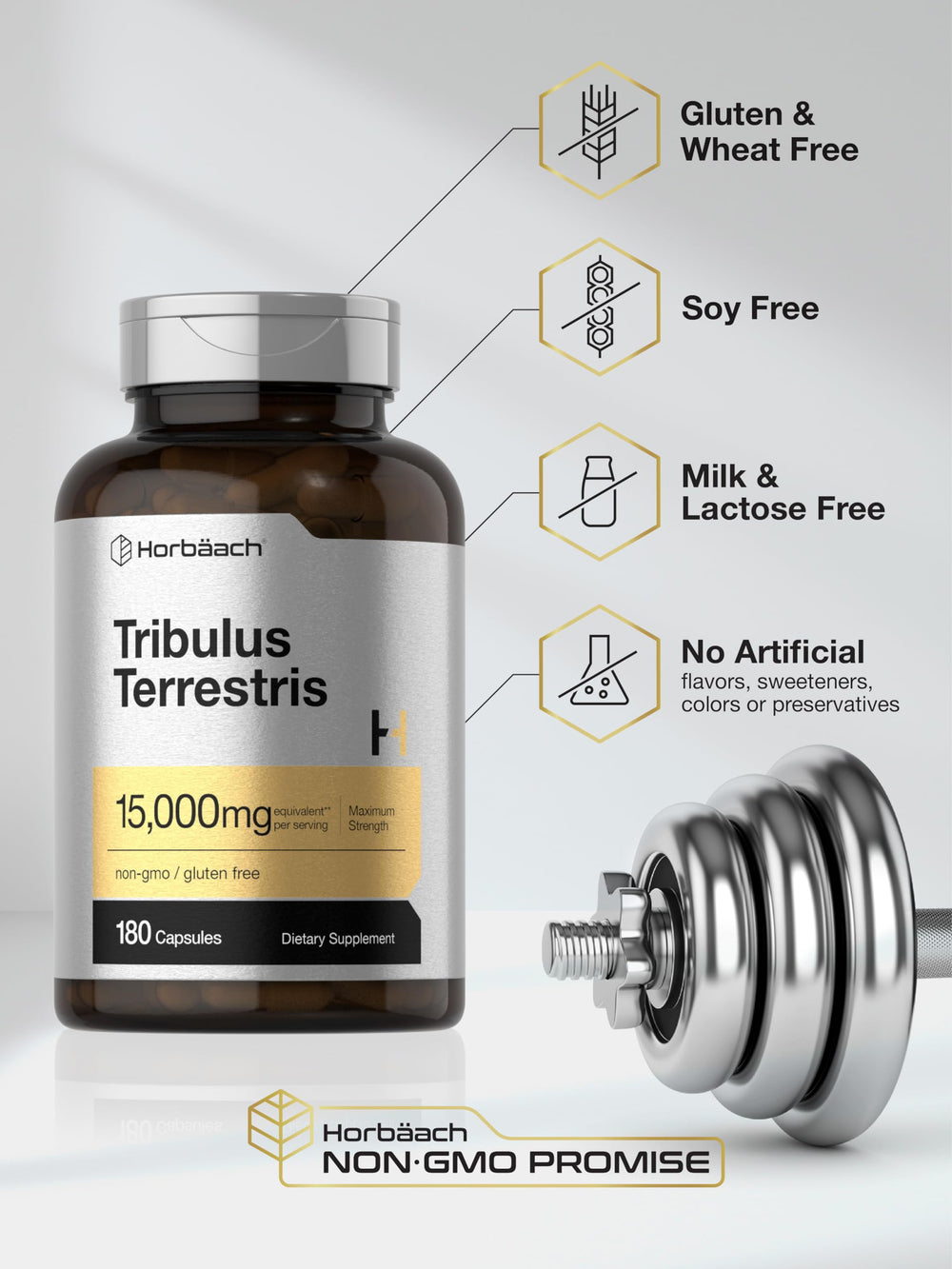 Non-GMO and gluten-free packaging for Horbäach Tribulus Terrestris