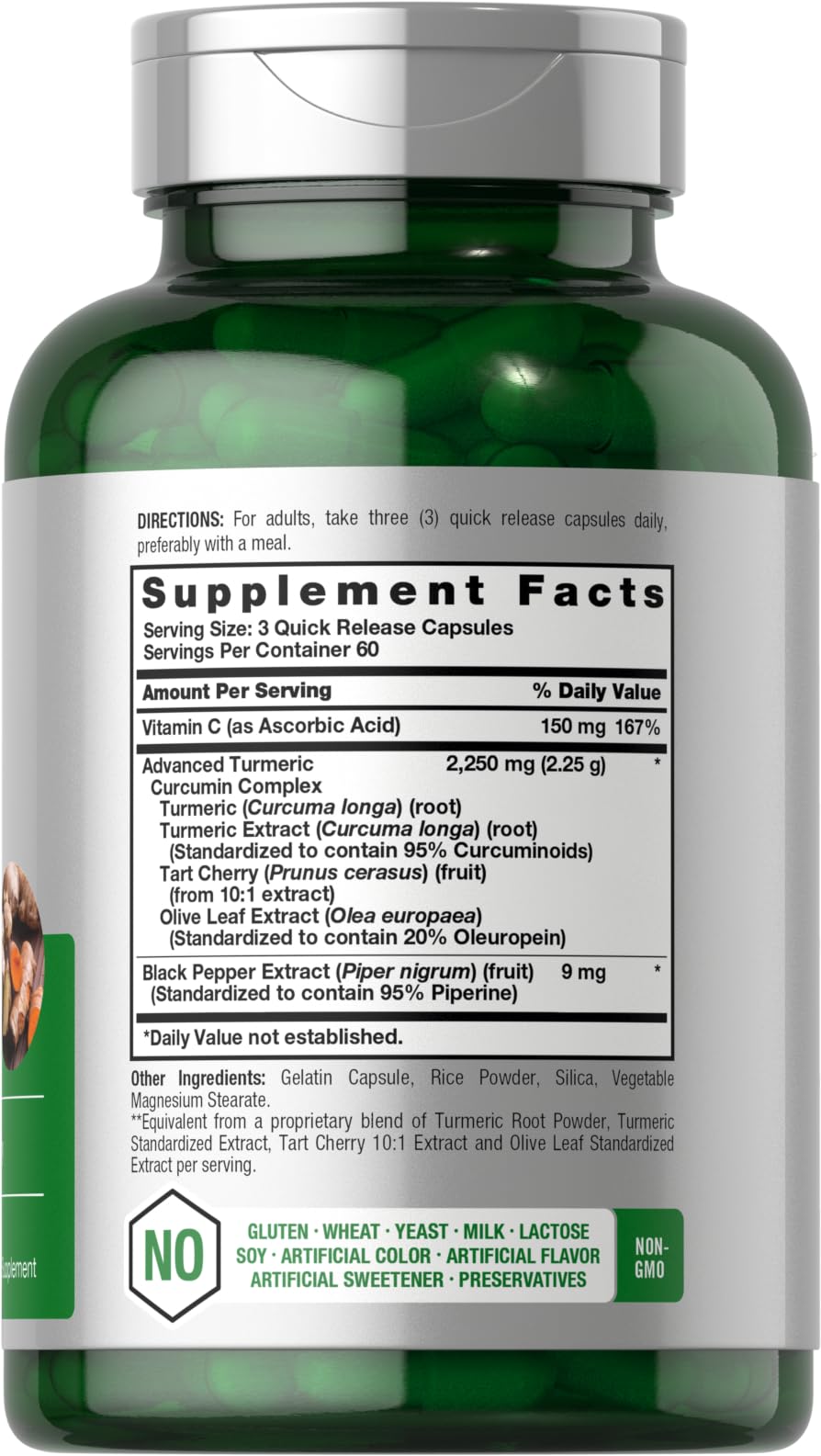 Close-up of Horbäach Turmeric Curcumin bottle with label visible