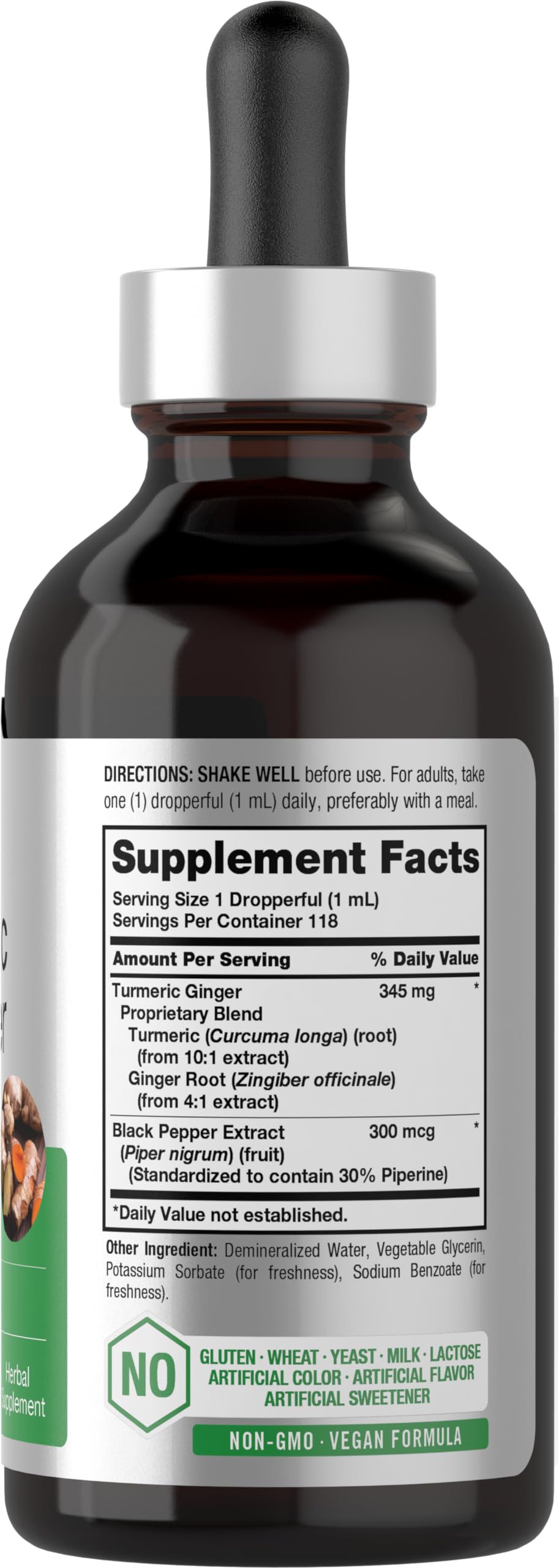 Close-up of Horbaach turmeric ginger drops bottle