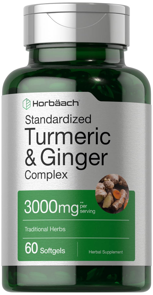 Horbäach Turmeric and Ginger supplement bottle with 60 softgels