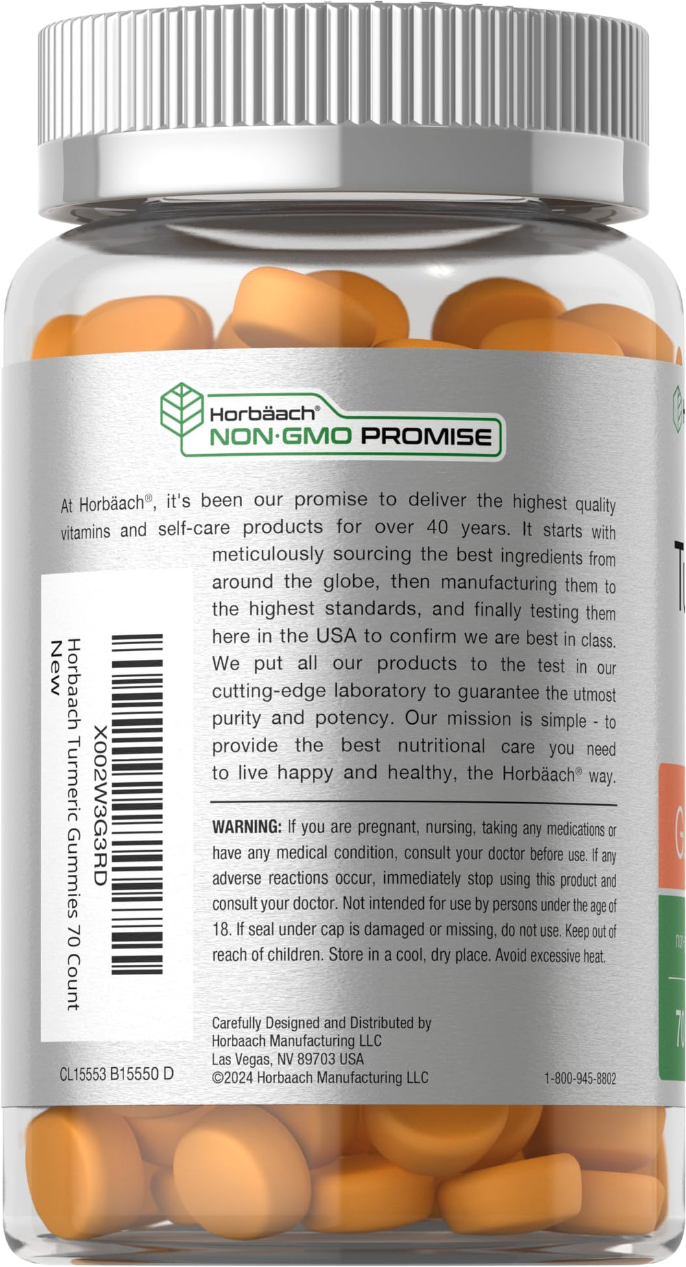 Front of packaging showing turmeric curcumin symbols