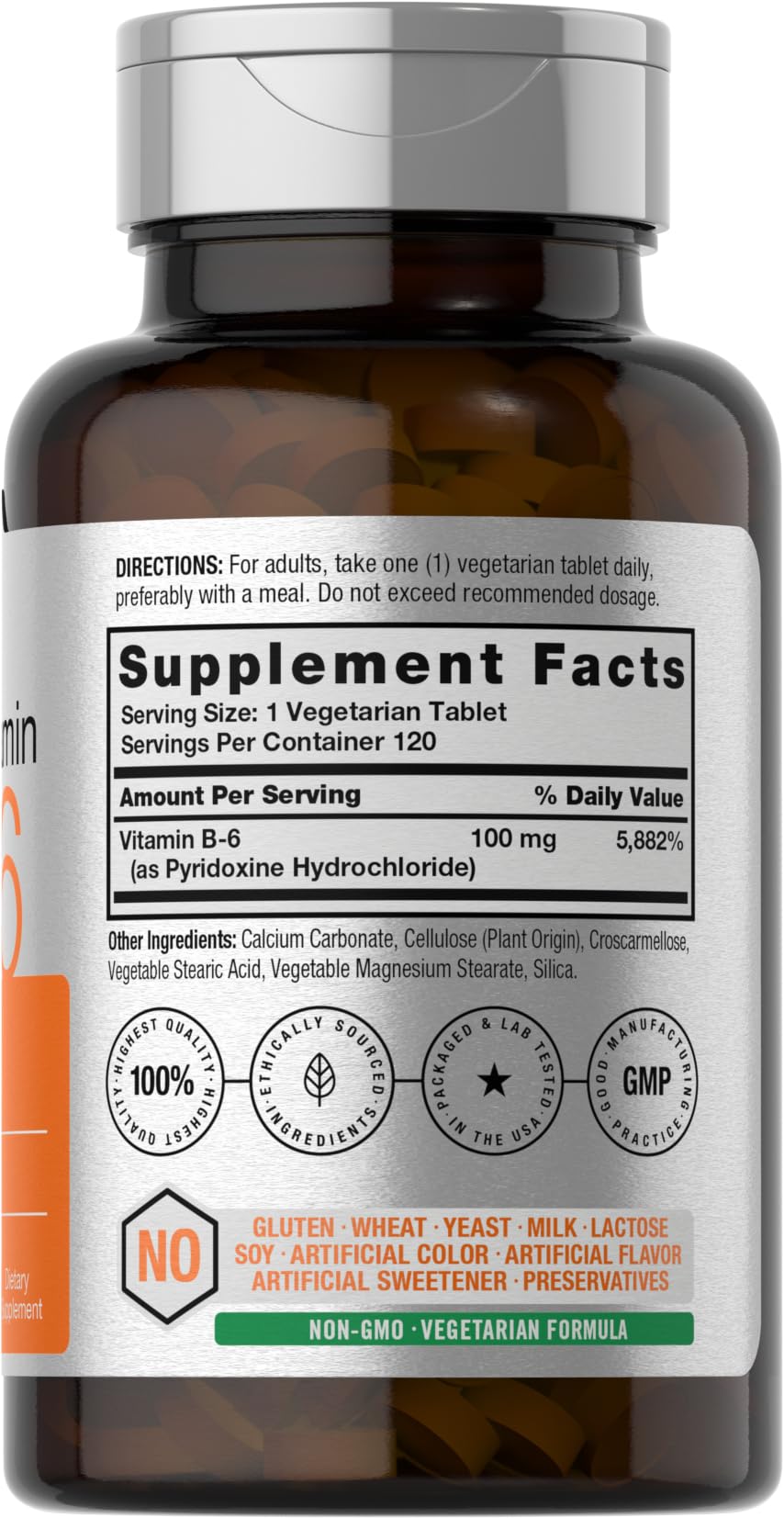 Close-up of 100 mg Pyridoxine HCl tablets