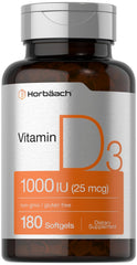 Horbäach Vitamin D3 1000IU softgels bottle label close-up