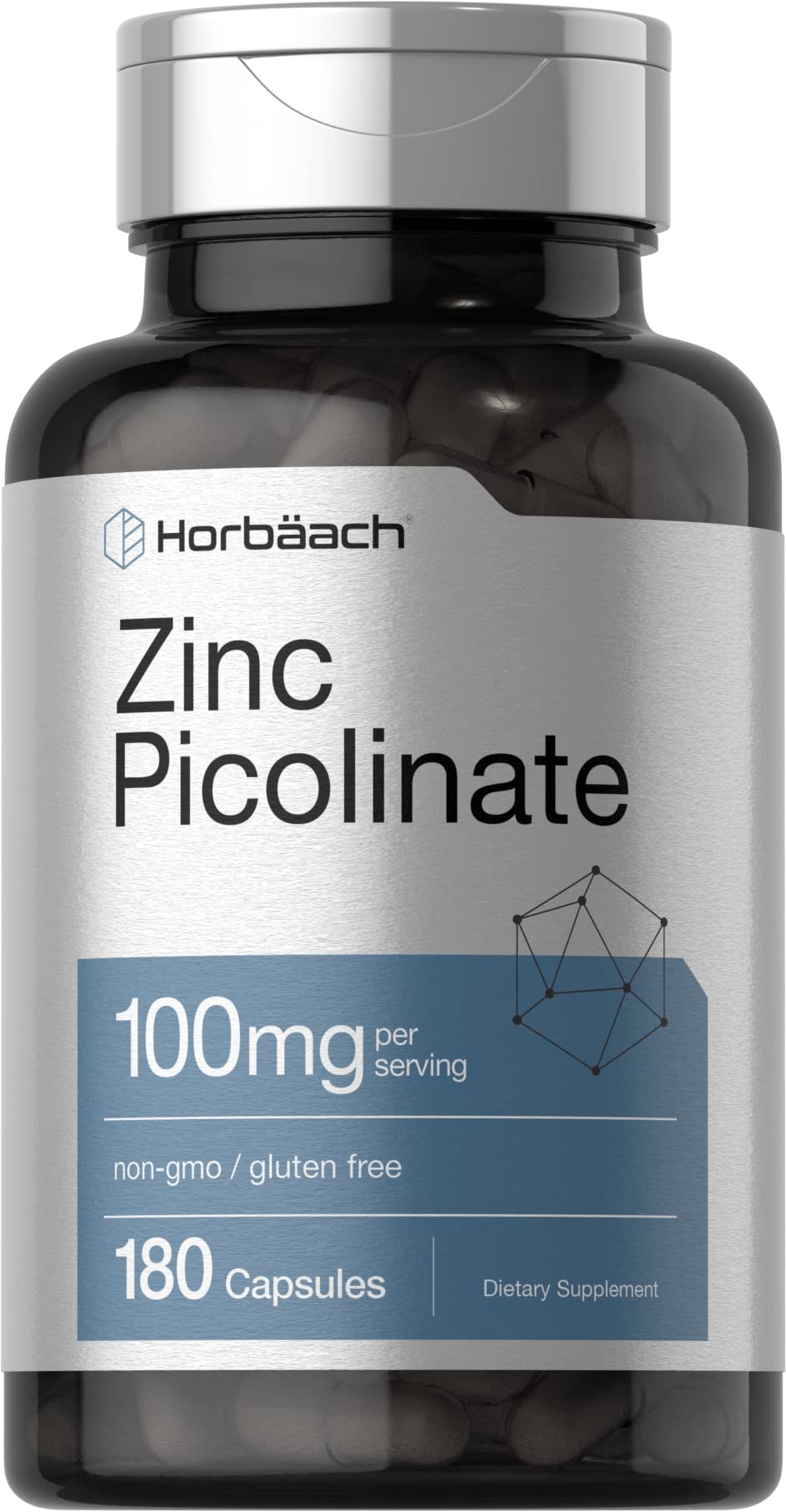 Horbäach Zinc Picolinate 100mg bottle with 180 capsules