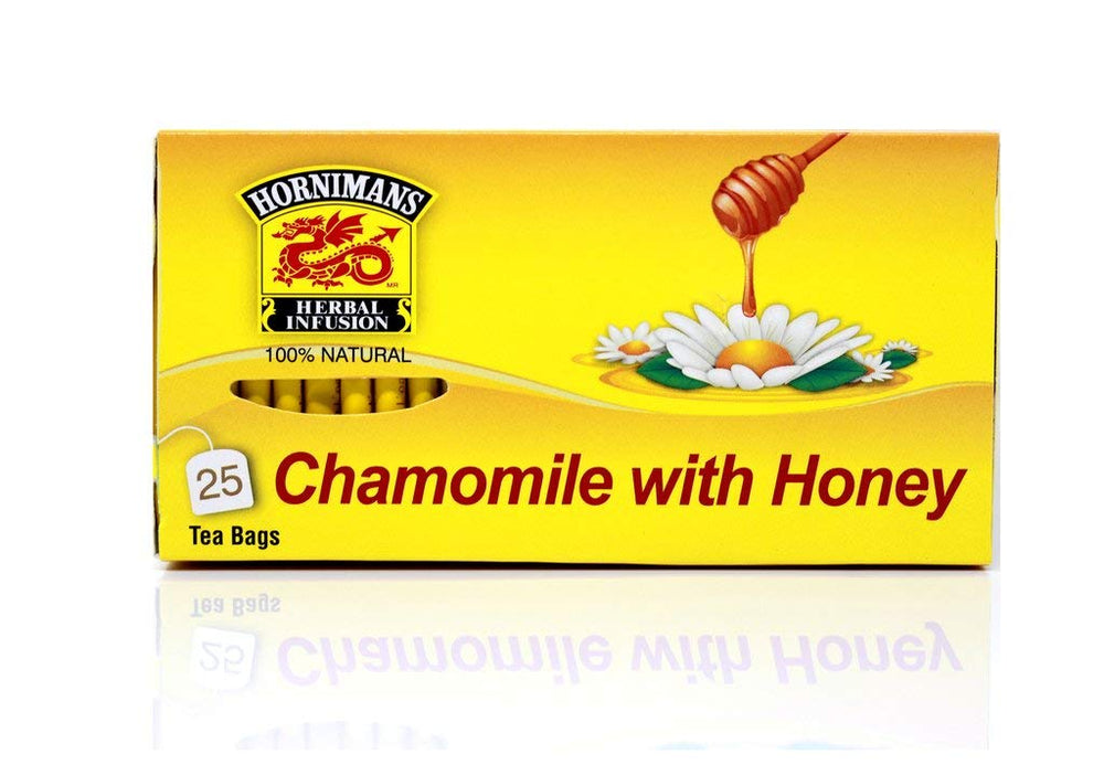 Close-up of Hornimans Chamomile Honey Herbal Tea sachets