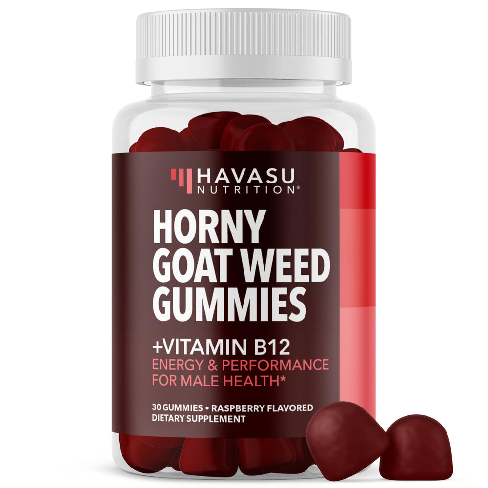 Front view of Horny Goat Weed Gummies with Vitamin B12 Raspberry 30 Count
