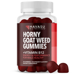 Front view of Horny Goat Weed Gummies with Vitamin B12 Raspberry 30 Count