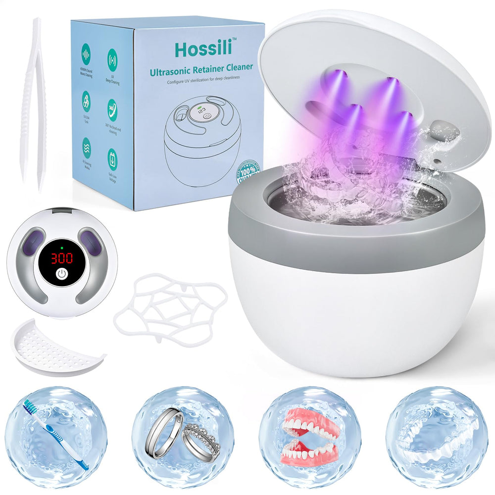 Front view of Hossili Ultrasonic Retainer Cleaner in white