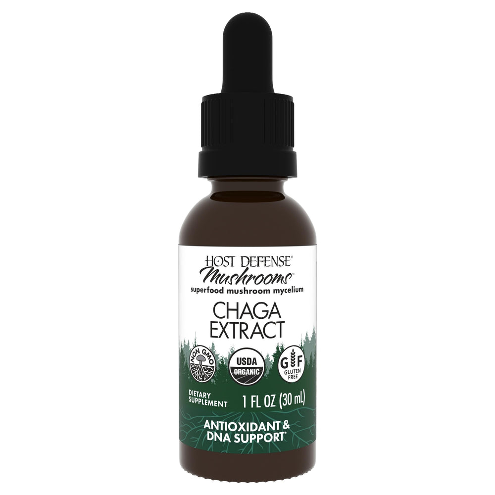 Front view of Host Defense Chaga Extract bottle 1 fl oz