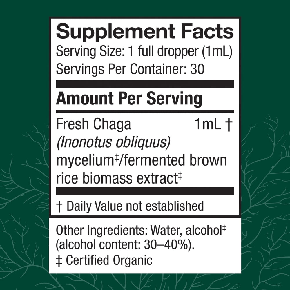 Close-up of Chaga extract label and branding