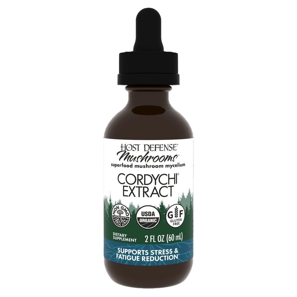 Host Defense CordyChi Extract bottle with dropper label