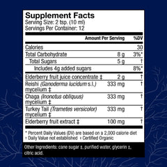 Close-up of Elderberry Plus Syrup label showing 4 fl oz and pack of 2