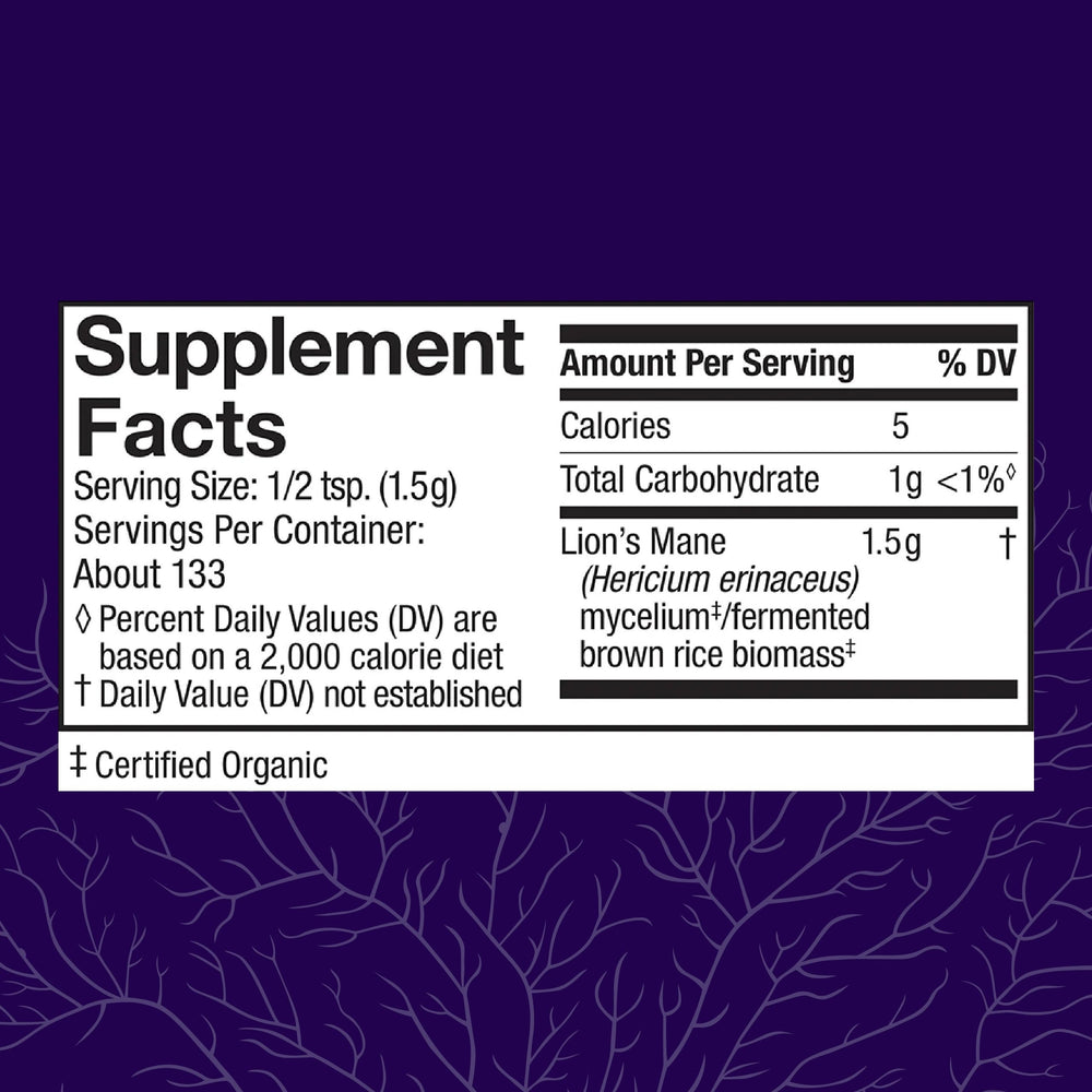 Product label for Host Defense Lion's Mane Powder