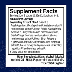 Back label with ingredients on Host Defense MycoShield Throat Spray