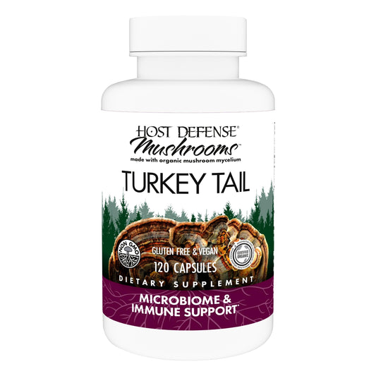 Host Defense Turkey Tail Capsules bottle with label on white background