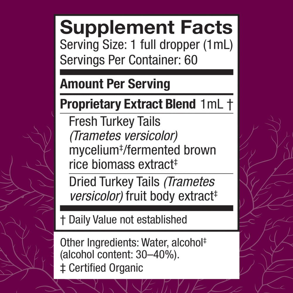 Back of Host Defense Turkey Tail Extract bottle label showing product information