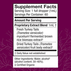 Back of Host Defense Turkey Tail Extract bottle label showing product information