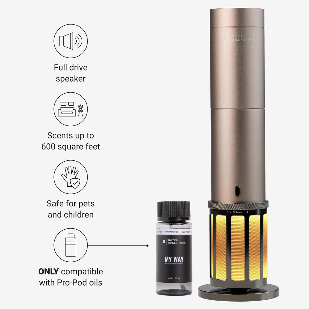 Hotel Collection Acoustic Studio Pro diffuser room scene enhances ambiance with scent