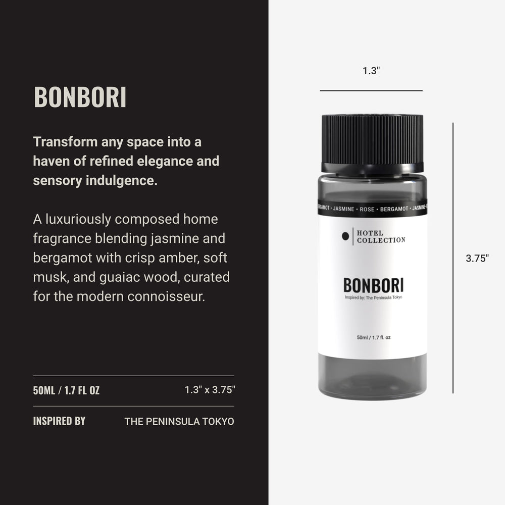 Hotel Collection Bonbori diffuser oil label closeup with premium fragrance notes.