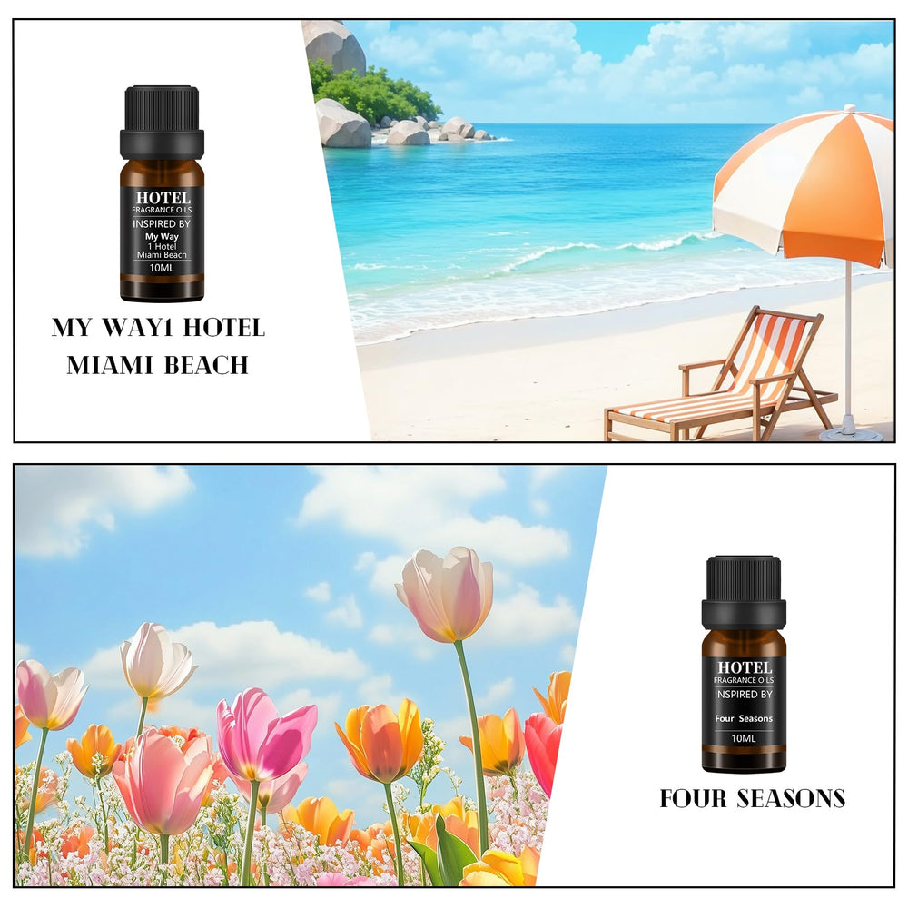 Assorted fragrance bottles inspired by Seaside hotel scents