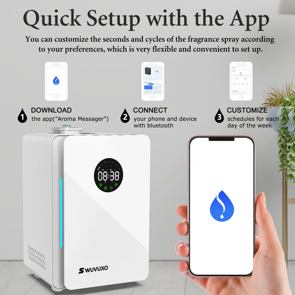 Diffuser control: touch screen and Bluetooth app