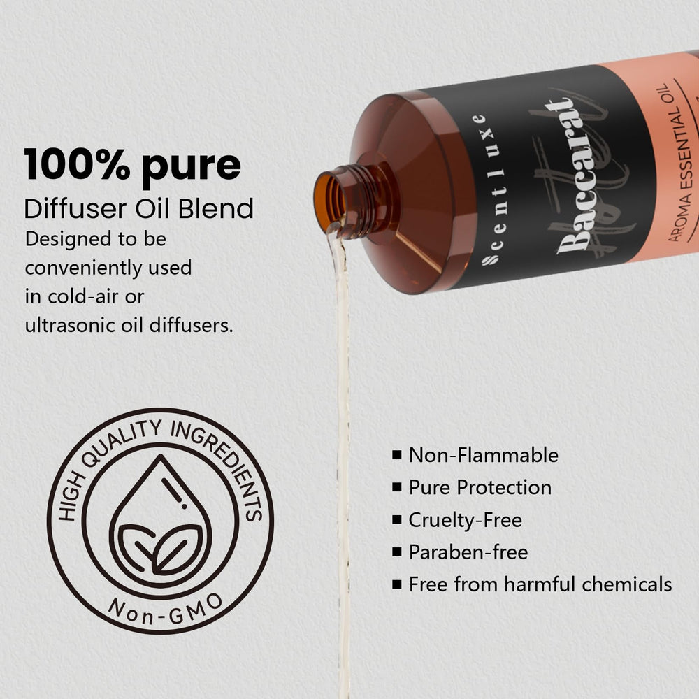Close-up of bottle label highlighting purity and 100% pure oil