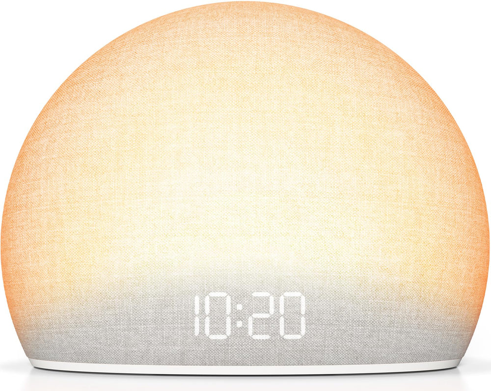 HOUSBAY Sunrise Alarm Clock glow shows natural wake lighting for calmer mornings.