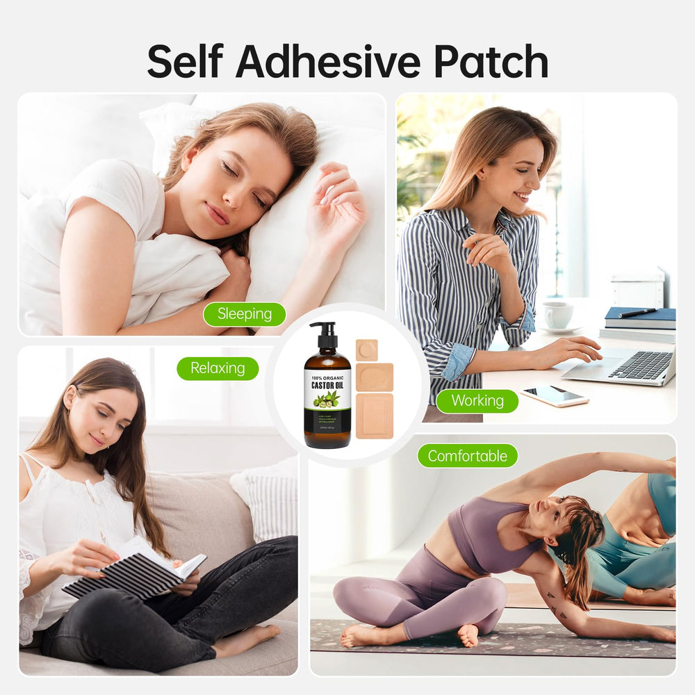 Illustration showing how to apply a castor oil pack wrap