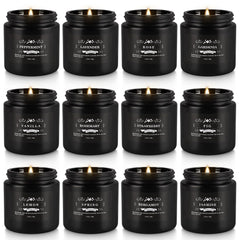 Howemon 12-pack scented candle set in black jars - assorted scents
